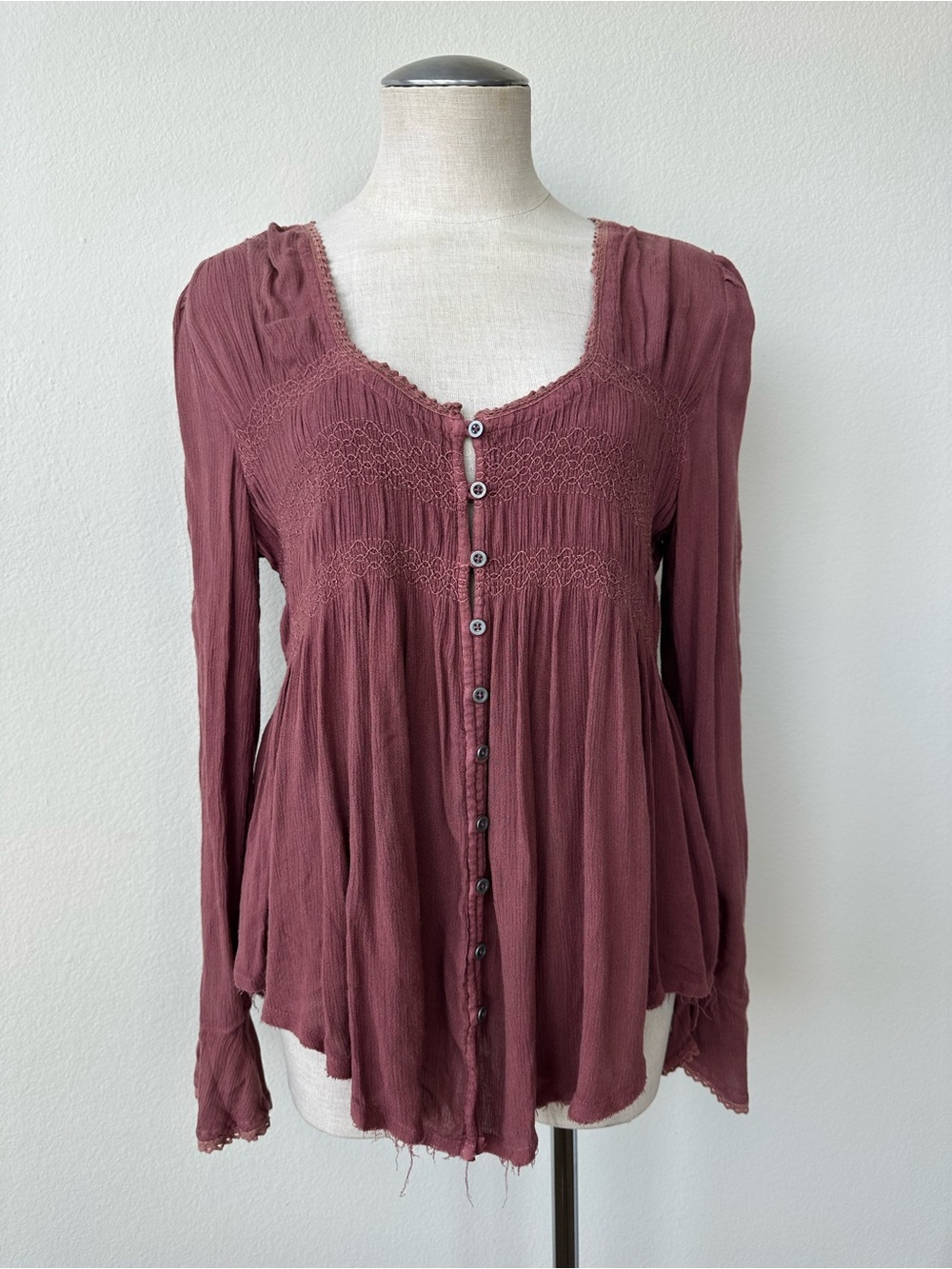 Free People Blue Bird Smocked Top Women’s Small 130